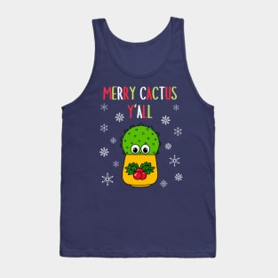 Merry Cactus Y'all - Cute Cactus In Christmas Holly Pot Tank Top